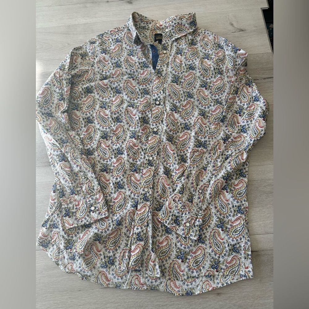 CREMIEUX Premium Denim Long Sleeve Shirt Paisley Print XL EUC